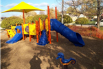 Orange and blue play equipment.